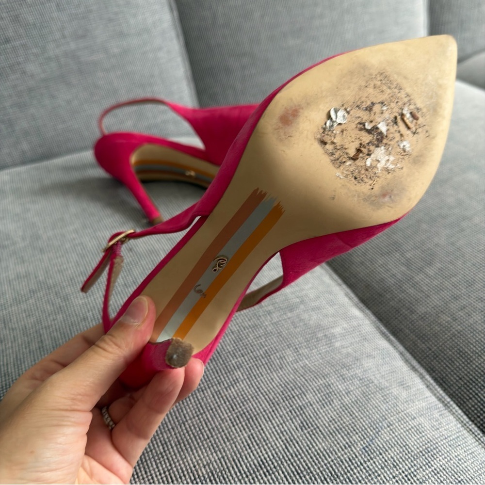 Sam Edelman Hazel Pink Fuchsia Slingback Heels Suede Upper Size 6.5 Women’s - Picture 6 of 6